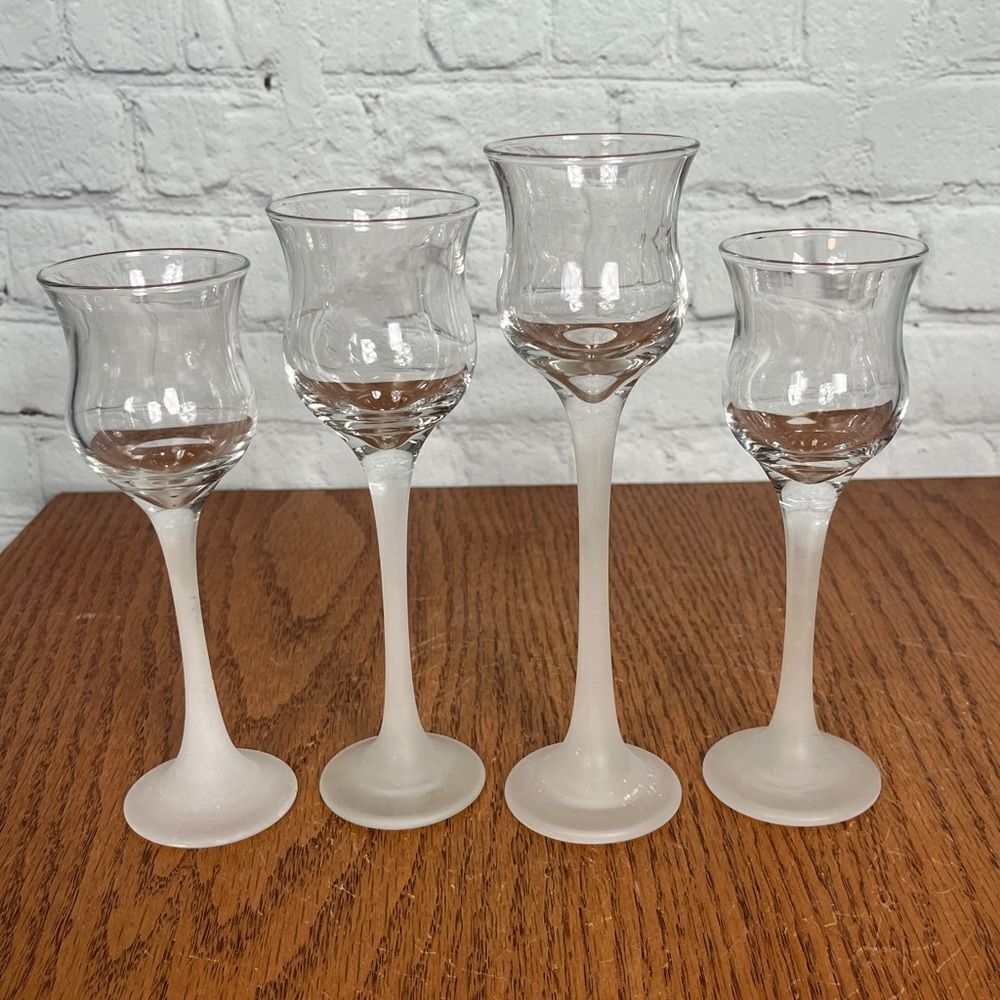 PARTYLITE Frosted Glass Pedestal Votive Candle Holders 3 sizes 4 total Vintage